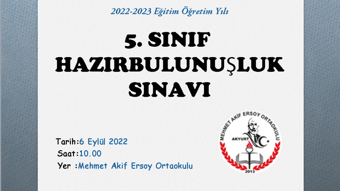 2022-2023 Yabancı Dİl sınıfı Hazırbulunuşluk Sınavı